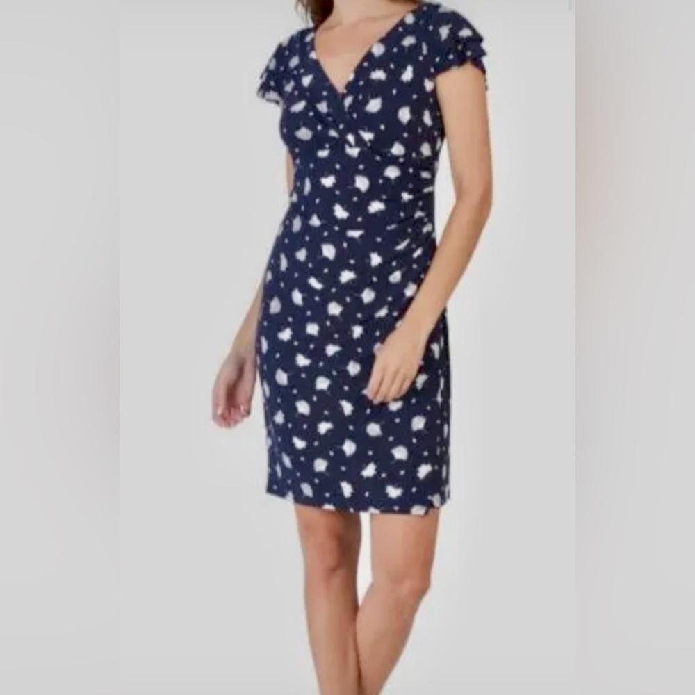 Anne Klein Faux Wrap Blue Floral Dress, Size 16